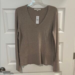 LOFT Taupe V-Neck Sweater